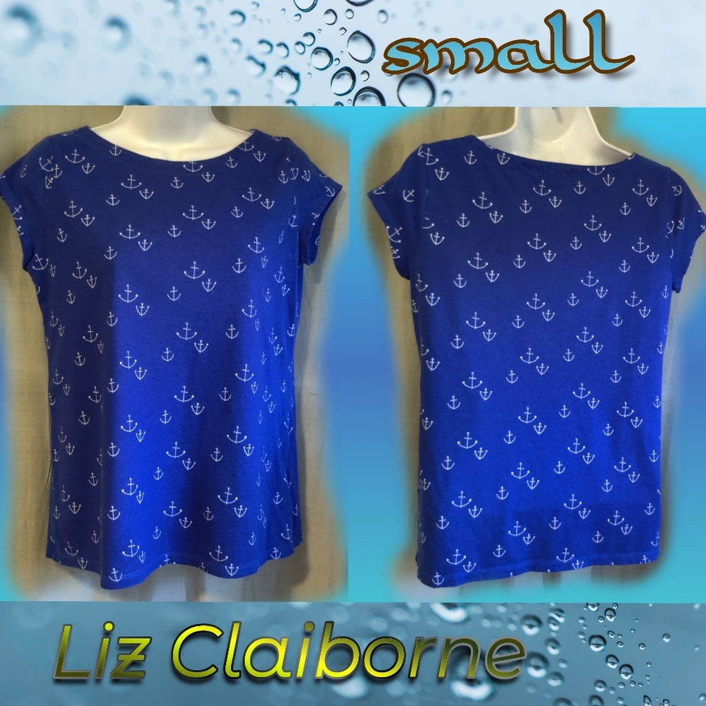 🗺️ Liz Claiborne Anchors Away, Nautical Ocean Side Blue, SMALL Cotton & Modal